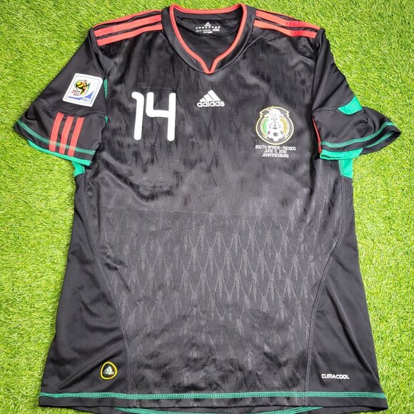 Chicharito Mexico 2010 WORLD CUP Away Black Soccer Jersey Shirt L SKU# P41397